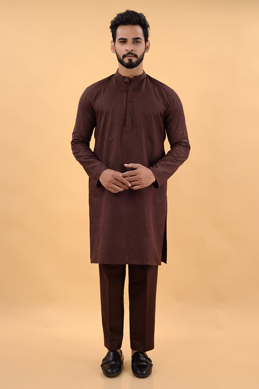 Brown cotton kurta set