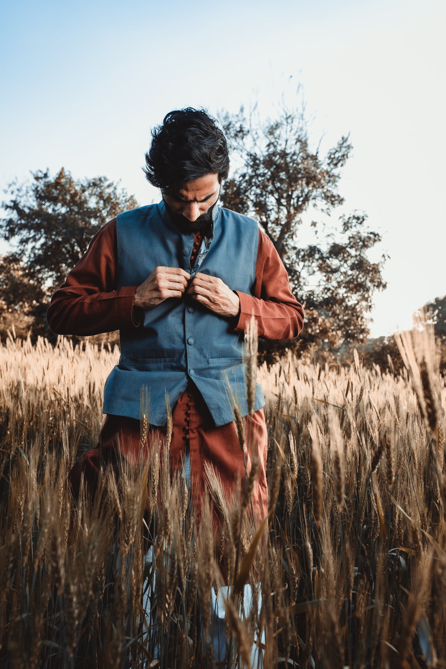 Green handwoven Nehru jacket