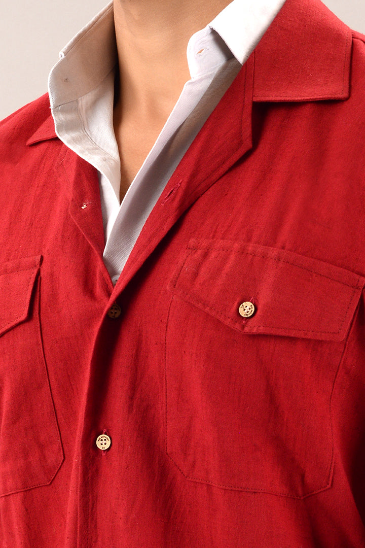 Rust red linen over shirt (shacket)